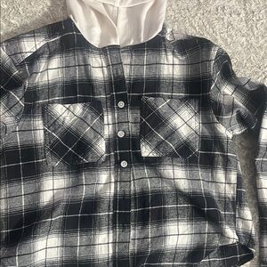 SO Black and White Button Down Shirt with Classic Plaid Design